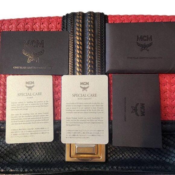 MCM Red & Black Embossed Snakeskin Leather w/ Gold Chain Shoulder Bag, VGUC - Picture 14 of 14